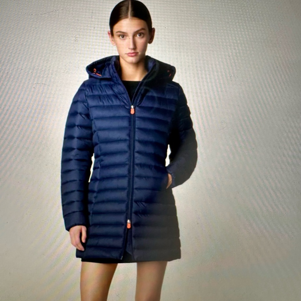 Women’s Hooded Animal Free Puffer Coat Carol Navy Blue